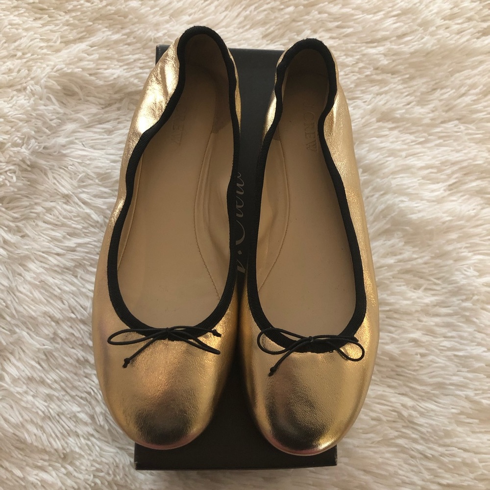 BNIB J. Crew Metallic Gold Leather Ballet Flats